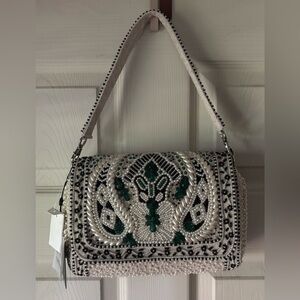 Elegant Beaded Handbag - White and Green